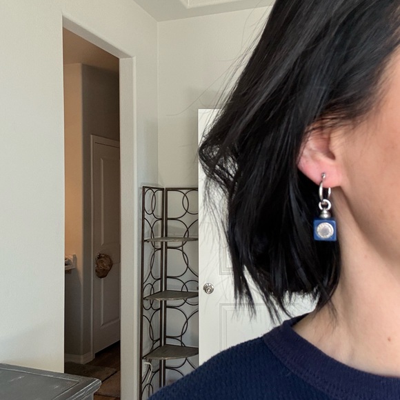 Marc Jacobs Blue and Silver Square Hoop Earrings - Picture 3 of 3